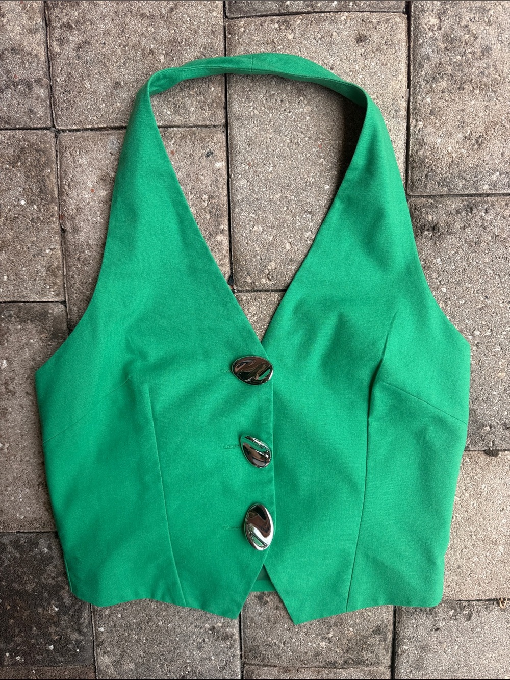 Commense Emerald Green Halter Vest with Gold Buttons - Picture 2 of 5